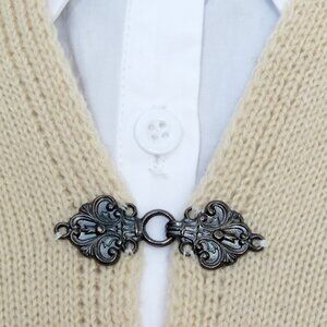 Cloak Hook Clasp Fasteners, Vintage Swirl Flower, Pewter Black